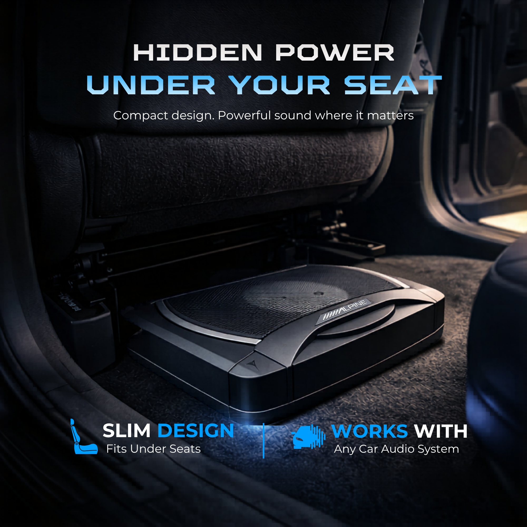 Alpine SWE-1080 8” Powered Subwoofer – Compact Design with Deep Bass & Built-in Amplifier (160W Max)