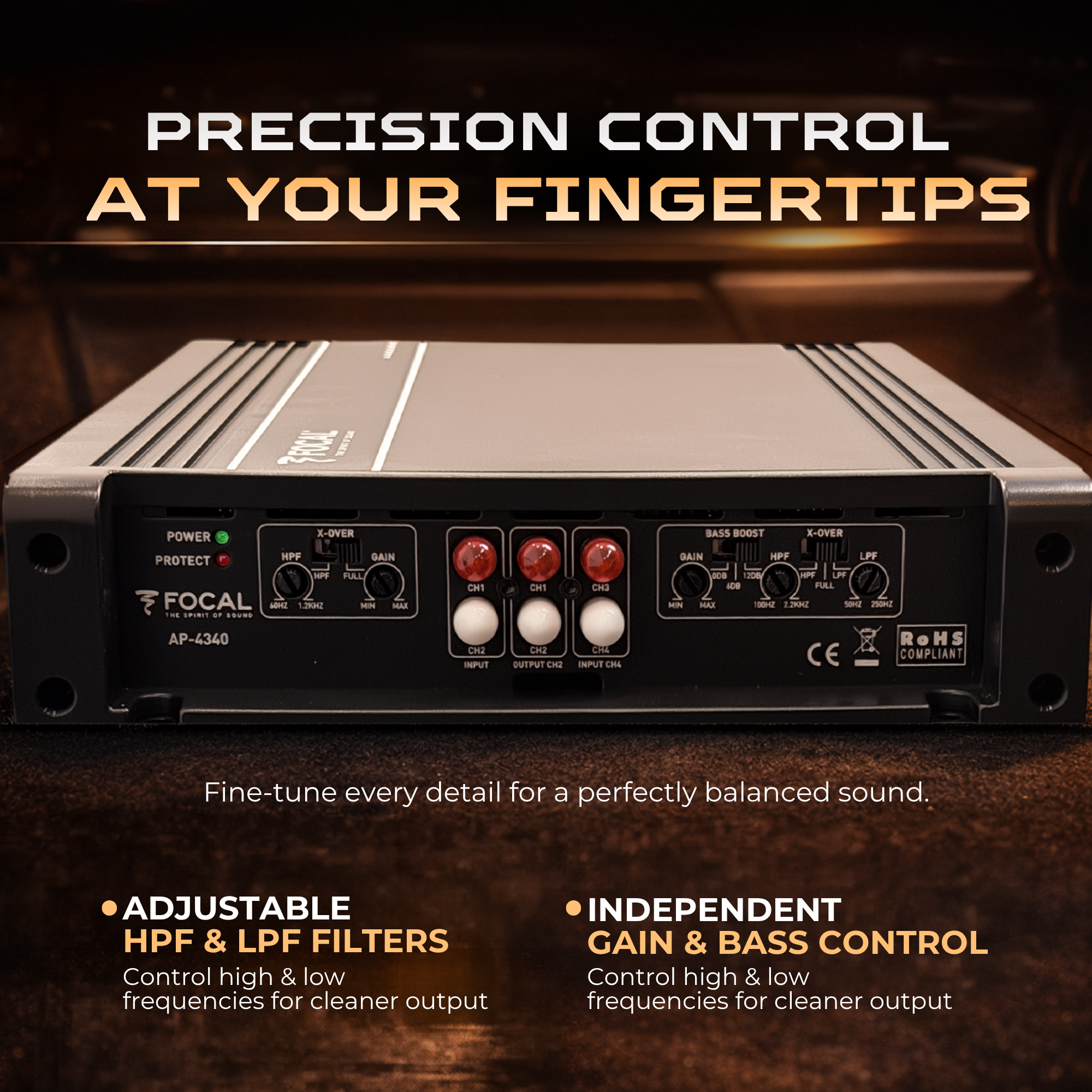 Focal Auditor AP-4340 4-Channel Amplifier – Powerful 4-Channel Car Amplifier with Clean Output & Dynamic Performance