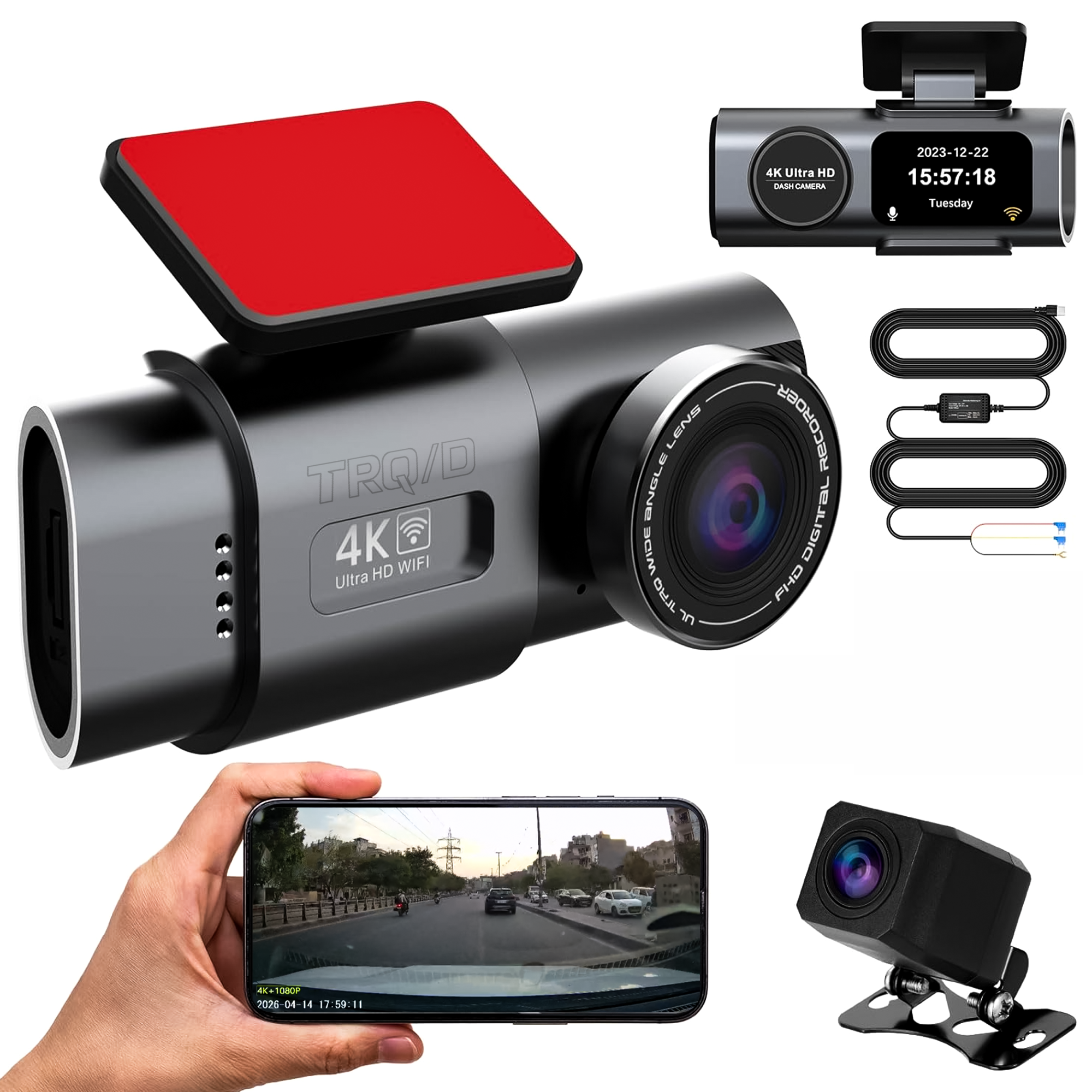 TRQD Discovery Dash Cam Front and Rear 4k 1080