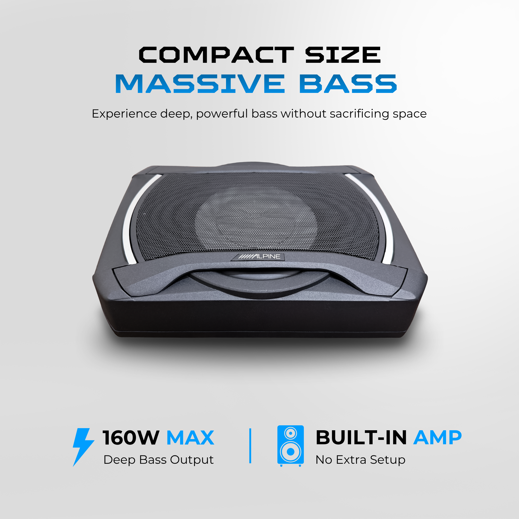 Alpine SWE-1080 8” Powered Subwoofer – Compact Design with Deep Bass & Built-in Amplifier (160W Max)