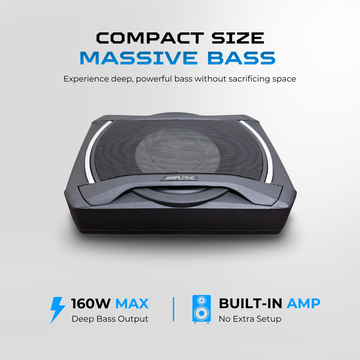 Alpine SWE-1080 8” Powered Subwoofer – Compact Design with Deep Bass & Built-in Amplifier (160W Max)