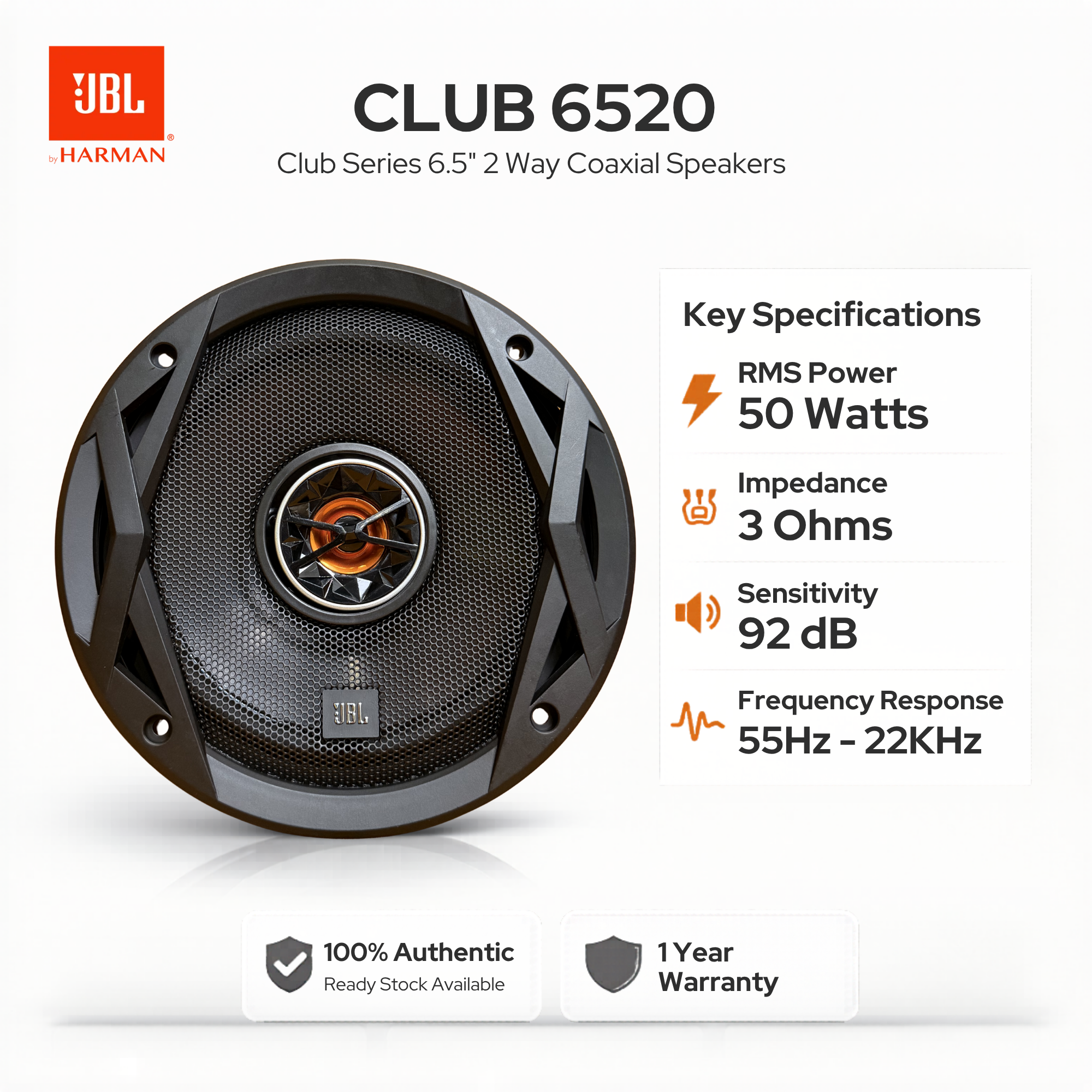 JBL CLUB6520 Coaxial Car Speaker (150 W)